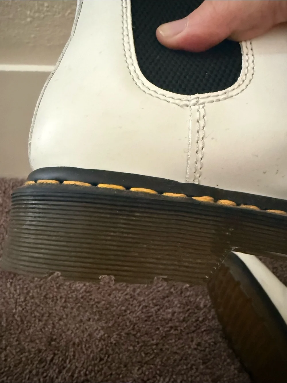 Doc Marten’s  White Leather Platform Boots with Yellow Welt Stitching